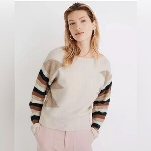 Madewell Stripe-Sleeve Geo Pullover Sweater Women’s Cobra Kai Size XS Cozy Wool